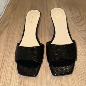 Nine West Black Croc-Embossed Mules